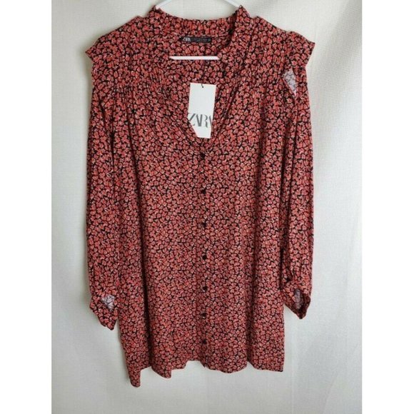 Zara Dresses & Skirts - ZARA XLarge Printed Mini Dress Red Floral Button